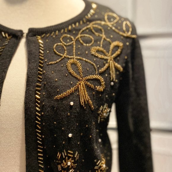 Forever 21 Black Cropped Cardigan with Gold Beaded Detail - Picture 2 of 8